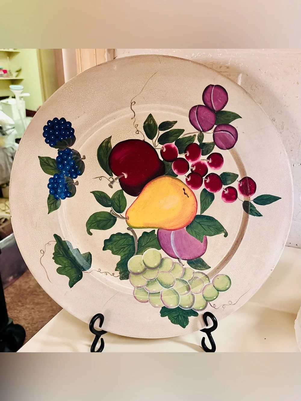 VNTG Hand-Painted Fruit Decorative Serving Plate - Cream Home Interiors Y2K